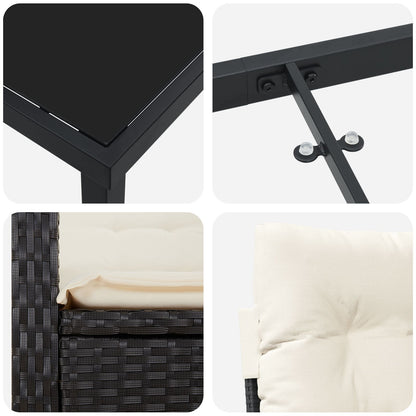 7 Delige Tuin Eetset Met Kussens Zwart Poly Rattan