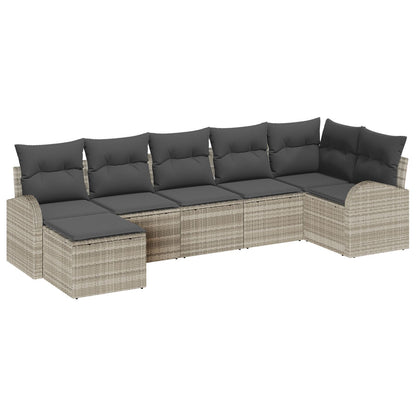 Tuin Sofa Set Set Van 7 Beige Rattan, Polyester Tuin Sofa Set