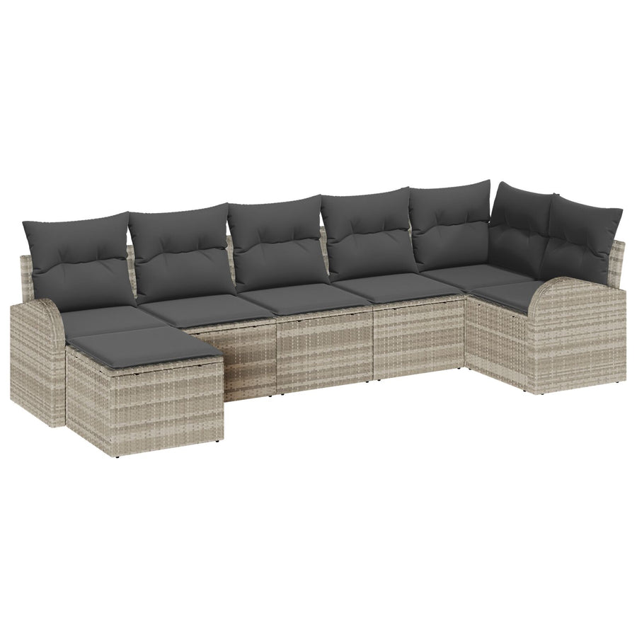 Tuin Sofa Set Set Van 7 Beige Rattan, Polyester Tuin Sofa Set