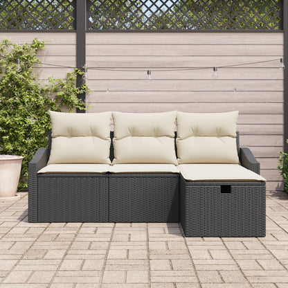4-Delige Tuin Sofa Set Met Kussens Zwart Poly Rattan