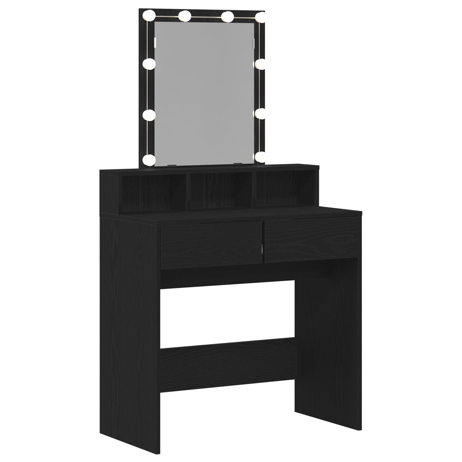 Kaptafel Met Spiegel En Led-Verlichting Zwart Eikenhout