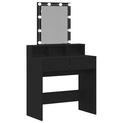 Kaptafel Met Spiegel En Led-Verlichting Zwart Eikenhout