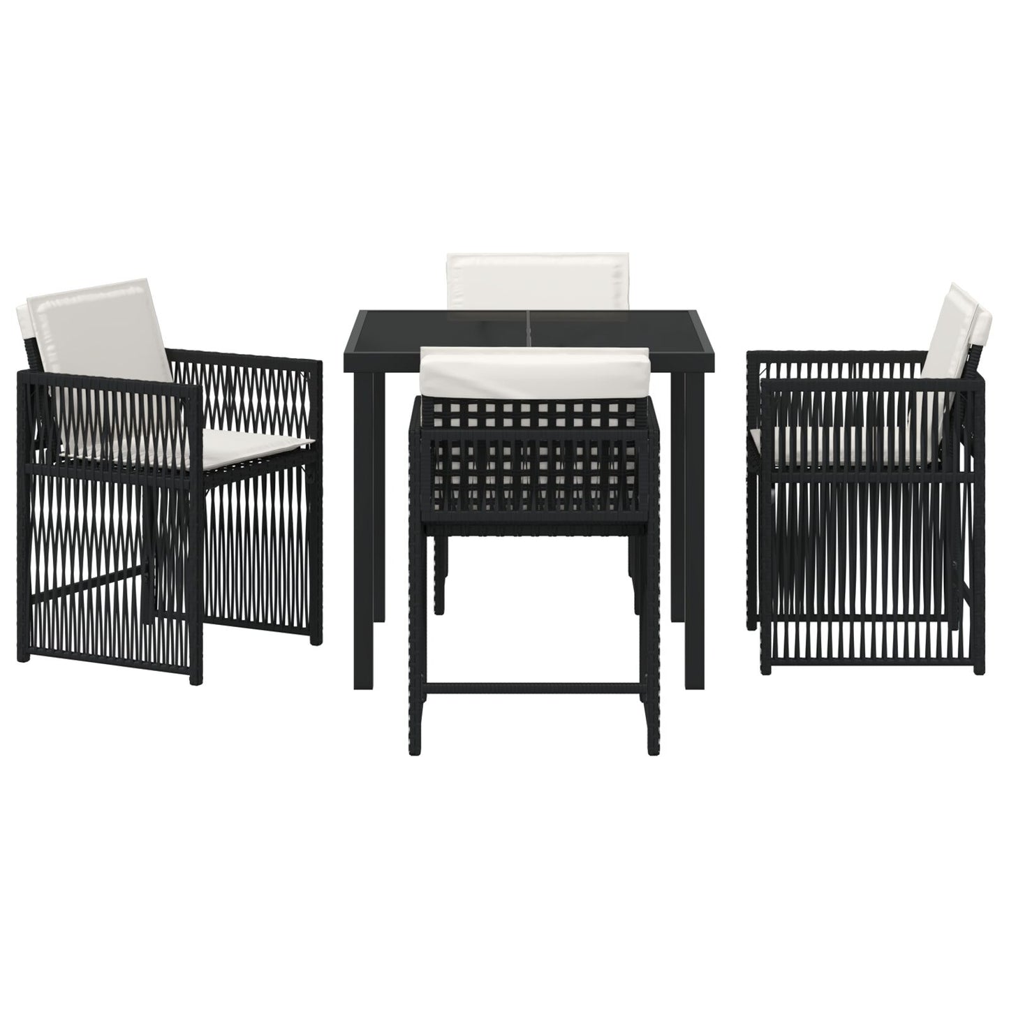 5-Delige Tuin Eettafel Set Met Kussens Zwart Poly Rattan