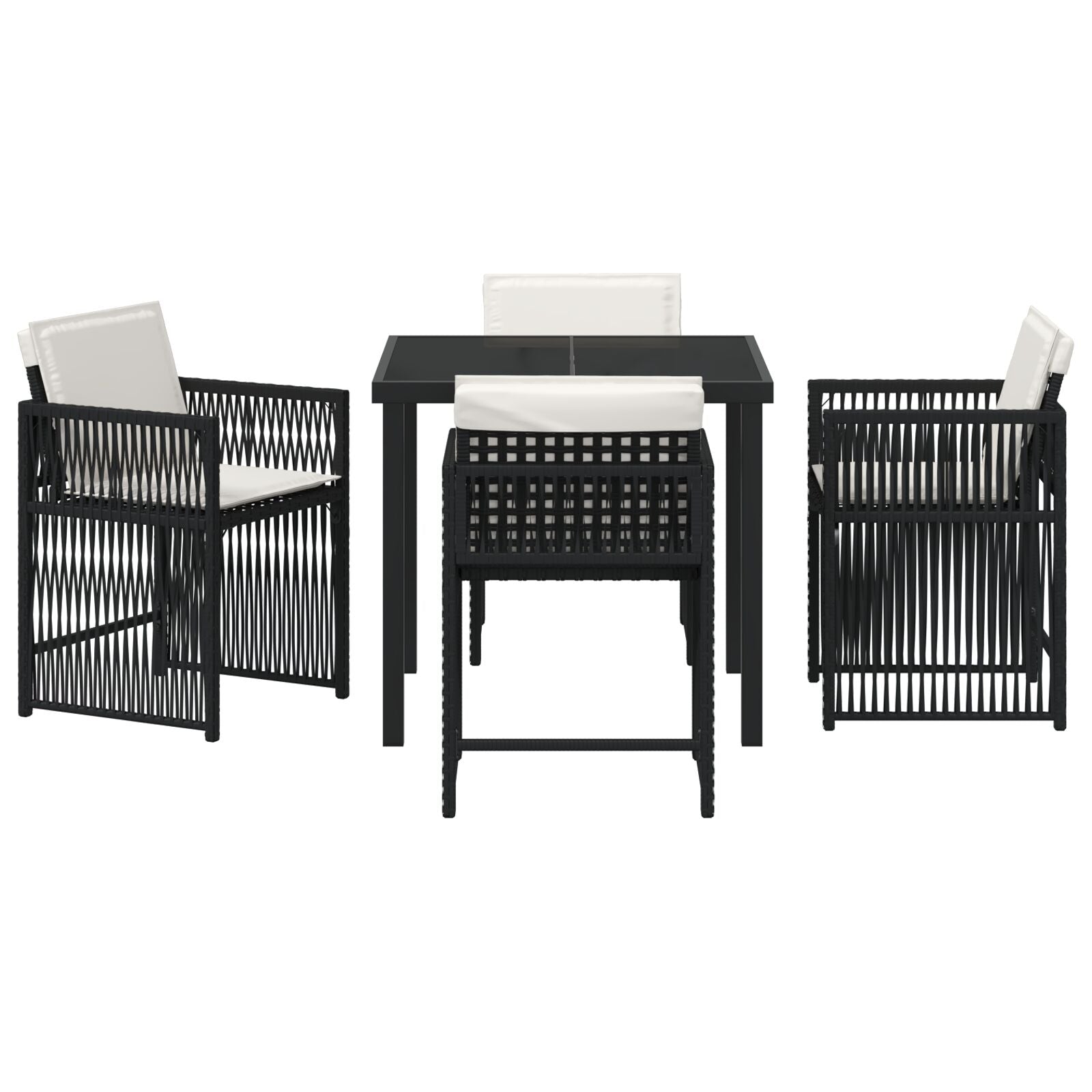 5-Delige Tuin Eettafel Set Met Kussens Zwart Poly Rattan