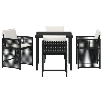 5-Delige Tuin Eettafel Set Met Kussens Zwart Poly Rattan