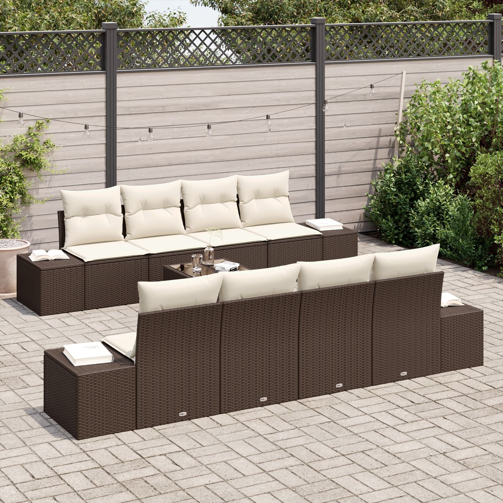 9-Delige Tuinsofa Set Met Kussens Bruin Poly Rattan