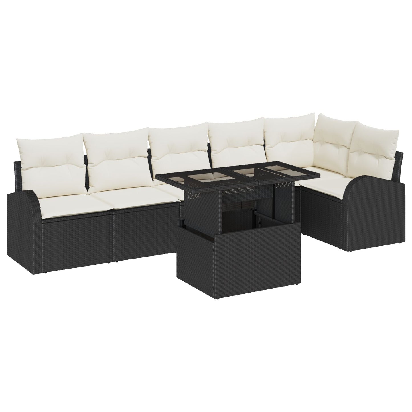 7-Delige Tuin Sofa Set Met Kussens Zwart Poly Rattan