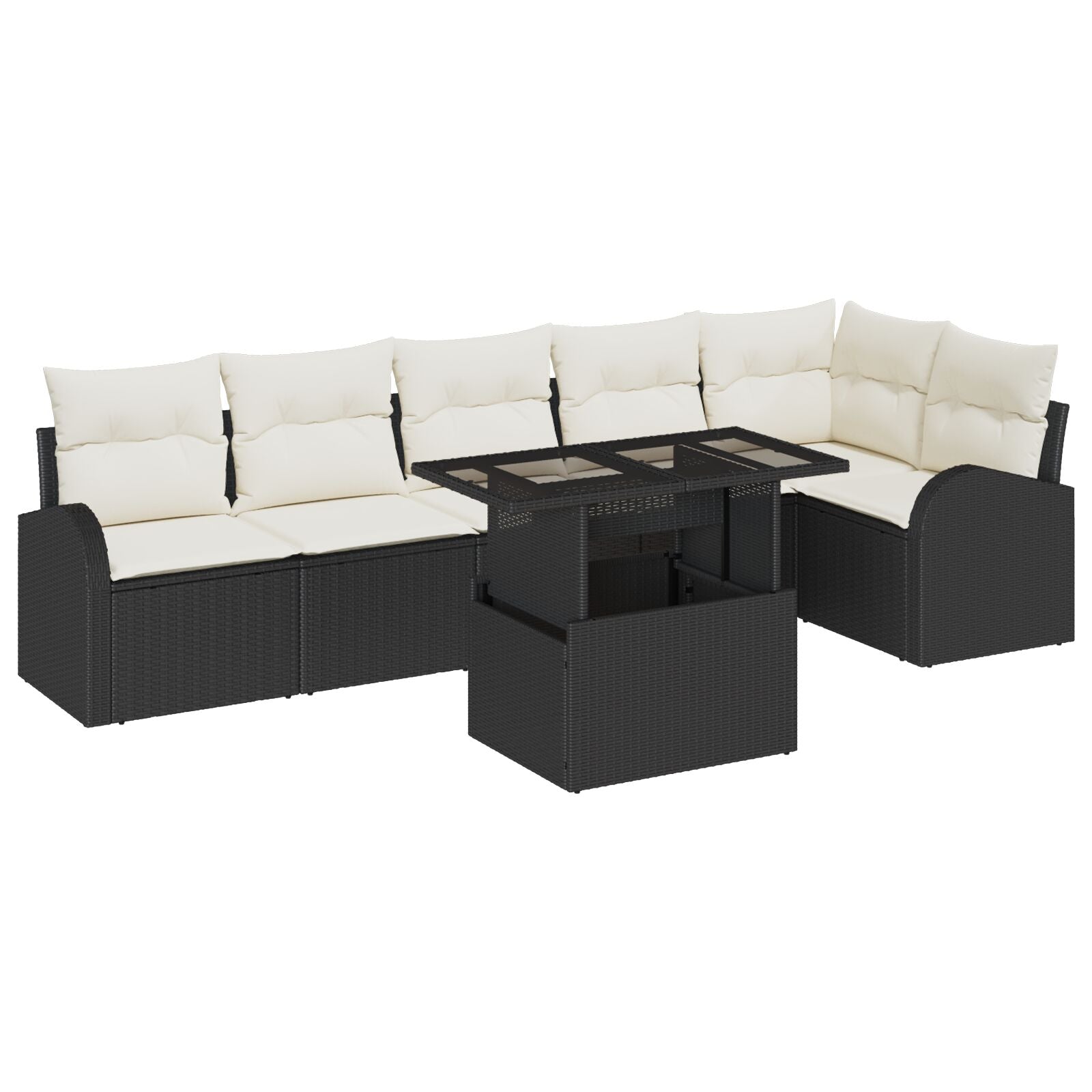 7-Delige Tuin Sofa Set Met Kussens Zwart Poly Rattan