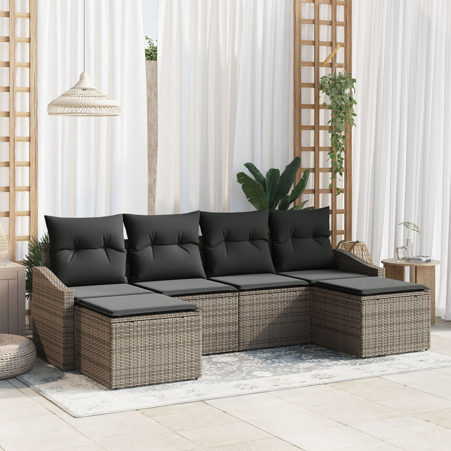 6-Delige Tuin Sofa Set Met Kussens Grijs Poly Rattan