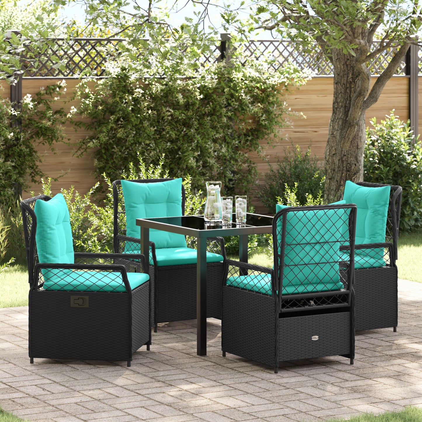 5-Delige Tuin Eettafelset Zwart Poly Rattan