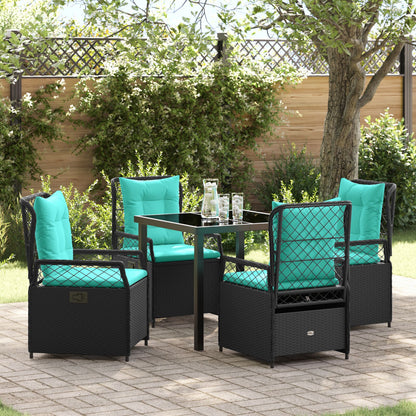 5-Delige Tuin Eettafelset Zwart Poly Rattan