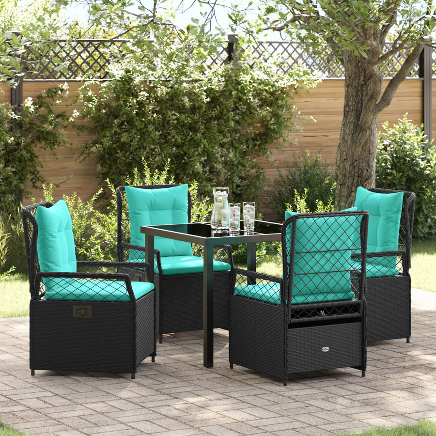 5-Delige Tuin Eettafelset Zwart Poly Rattan