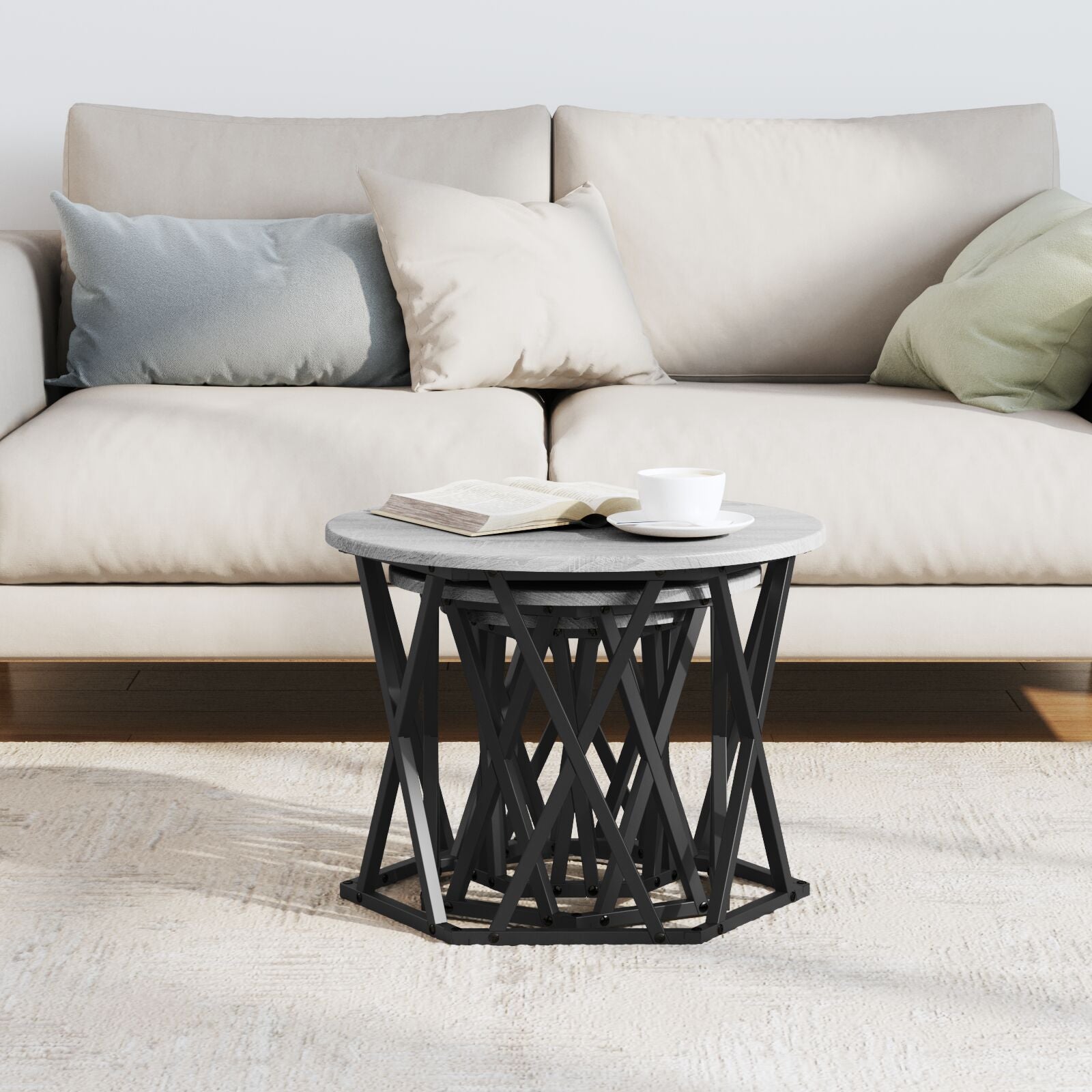 Nesting Bijzettafels 3 Pcs Bewerkt Hout Grijze sonoma