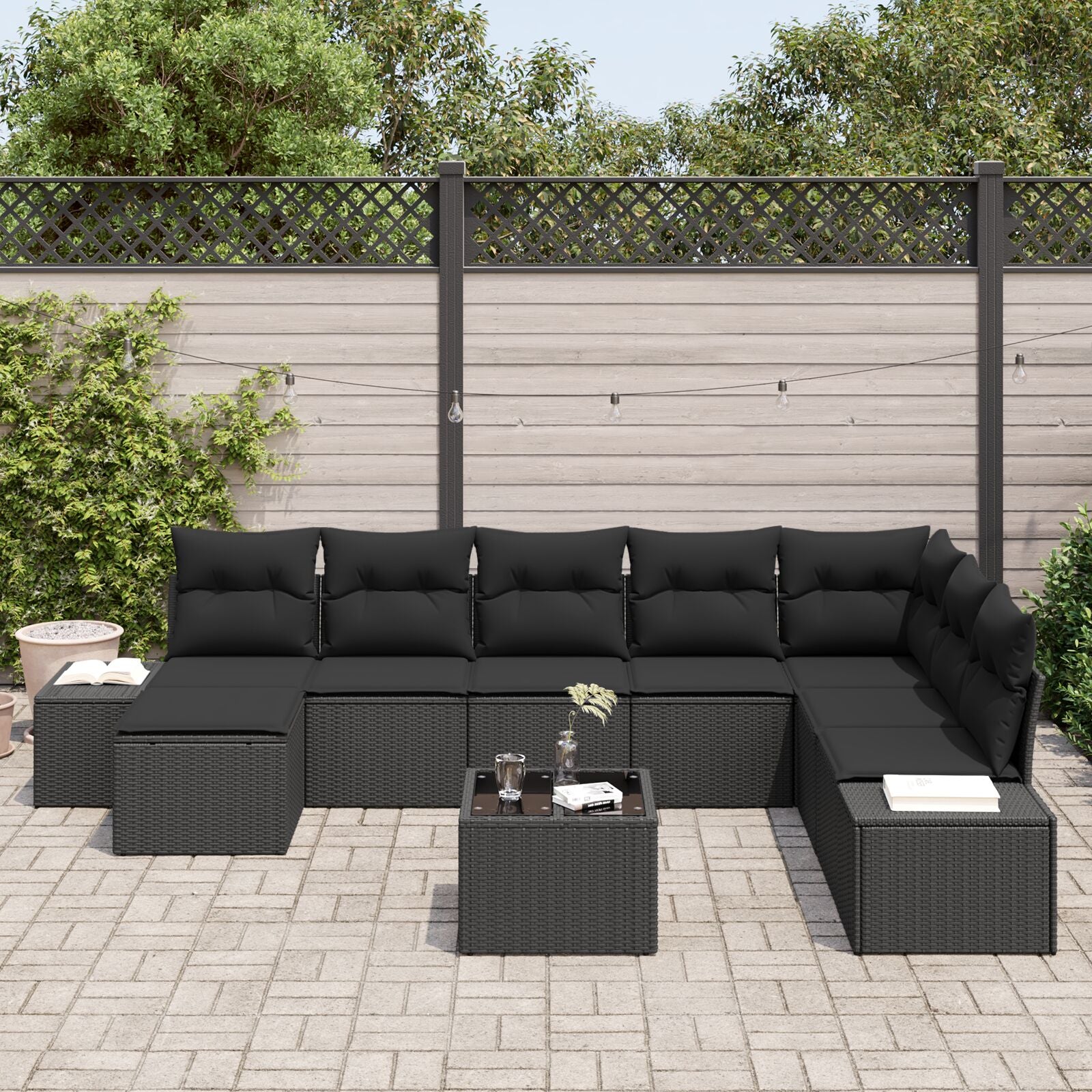 9-Delige Tuinsofa Set Met Kussens Beige Poly Rattan