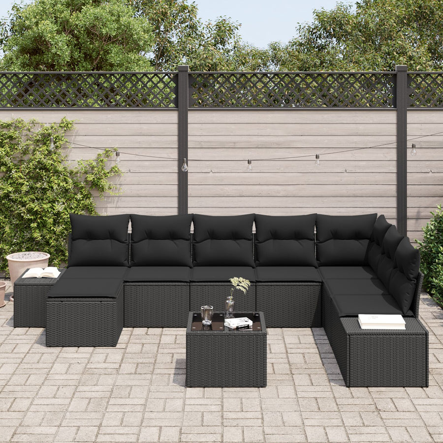 9-Delige Tuinsofa Set Met Kussens Beige Poly Rattan