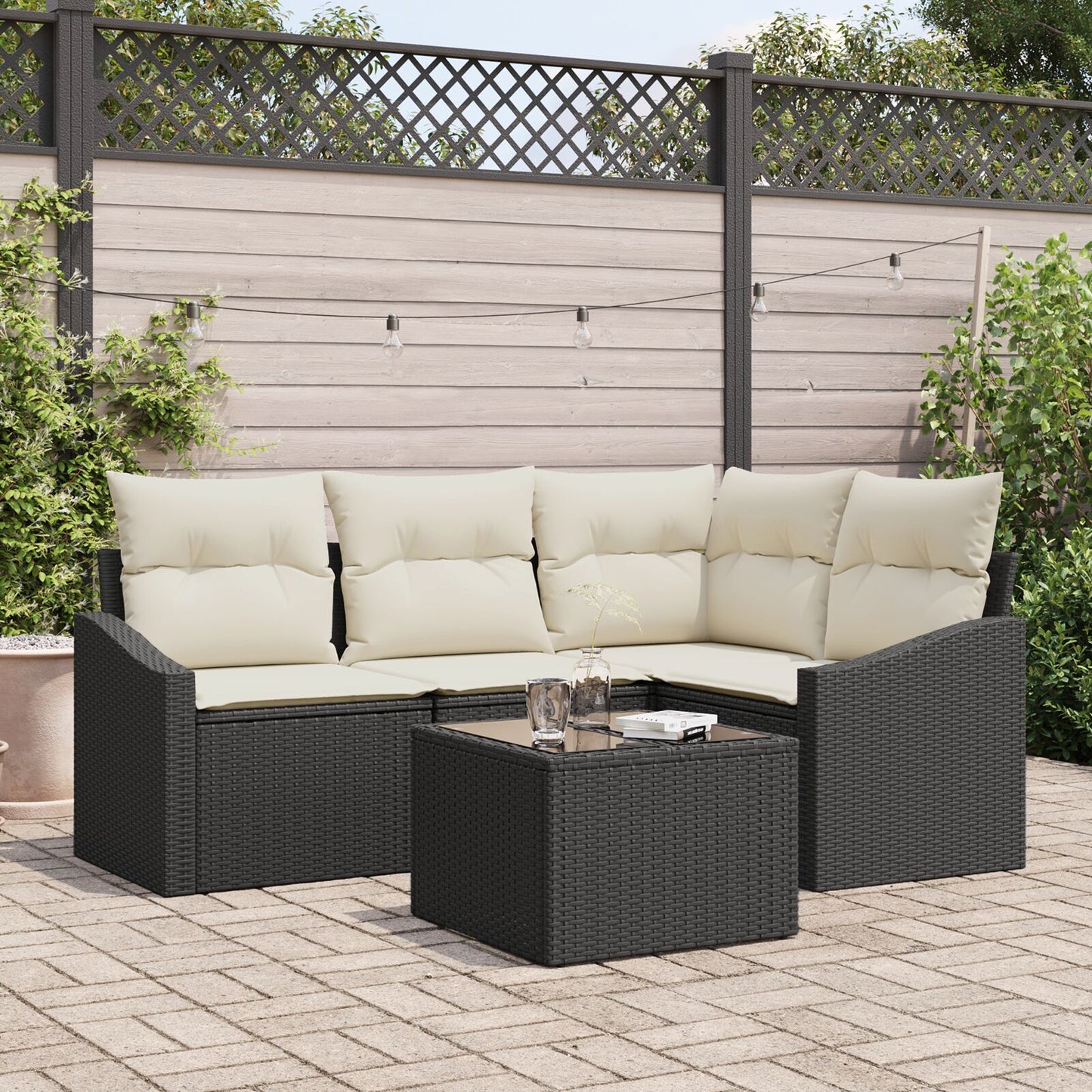 4-Delige Tuin Sofa Set Met Kussens Bruin Poly Rieten