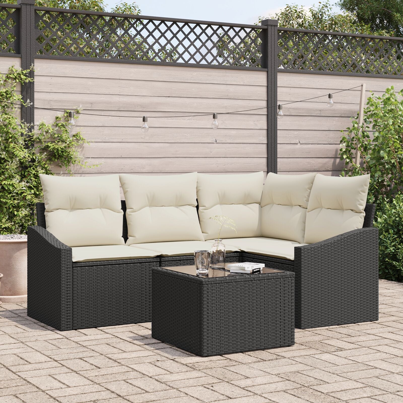 4-Delige Tuin Sofa Set Met Kussens Bruin Poly Rieten