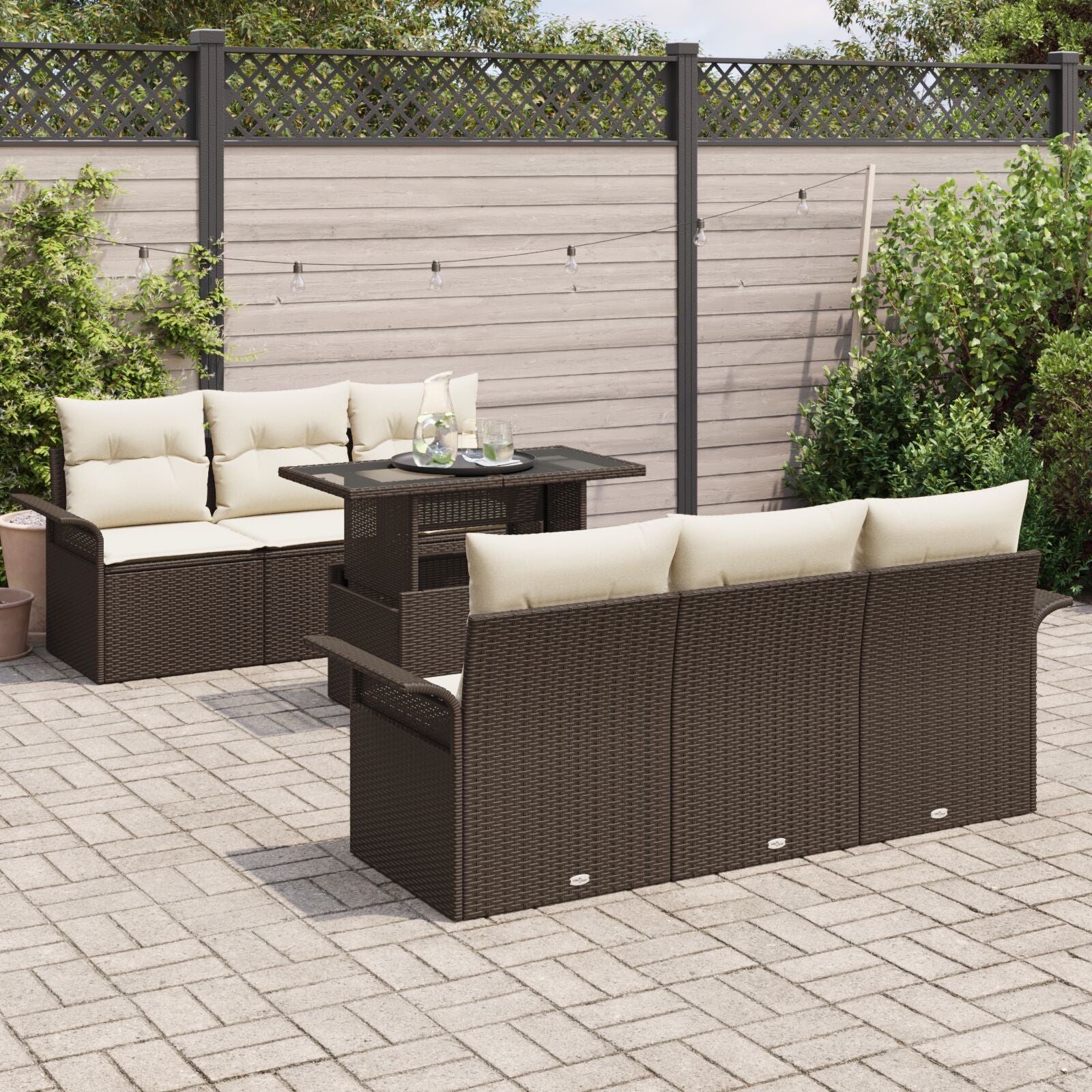 7-Delige Tuinsalonset Met Kussens Bruin Poly Rattan