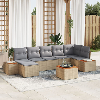 8-Delige Tuinbank Set Met Kussens Beige Poly Rattan Acacia