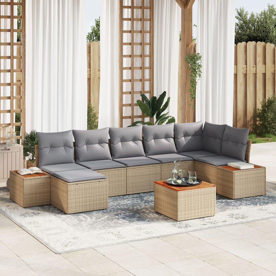 8-Delige Tuinbank Set Met Kussens Beige Poly Rattan Acacia