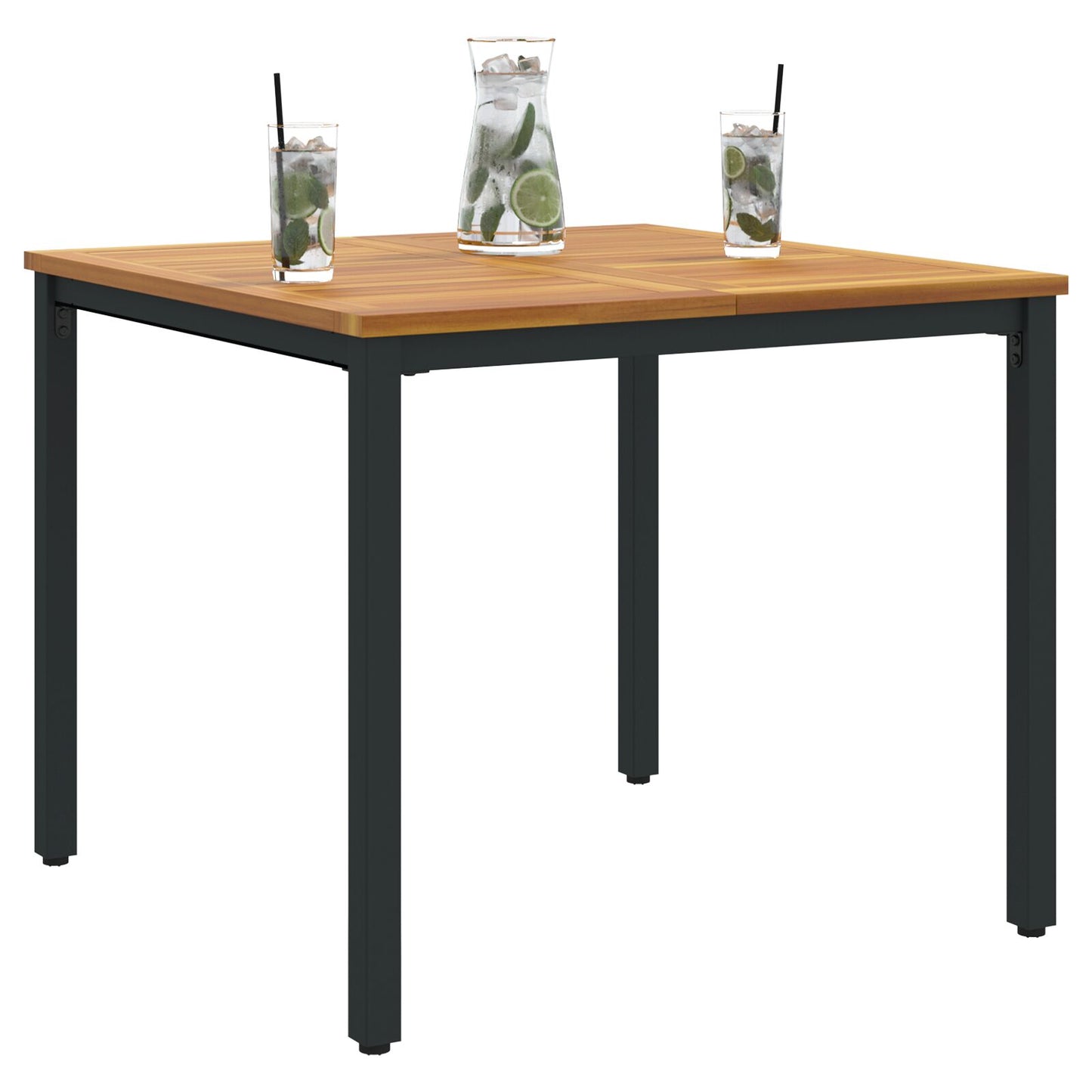 Tuin Tafel Massief Acaciahout En Metaal 90 x 90 x 75 cm Natuurlijk en zwart