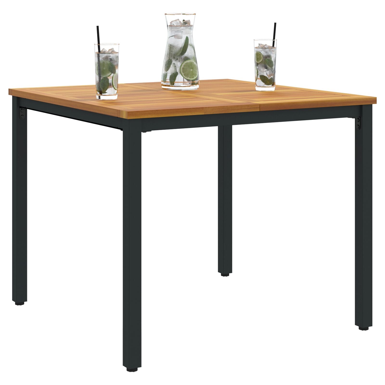 Tuin Tafel Massief Acaciahout En Metaal 90 x 90 x 75 cm Natuurlijk en zwart