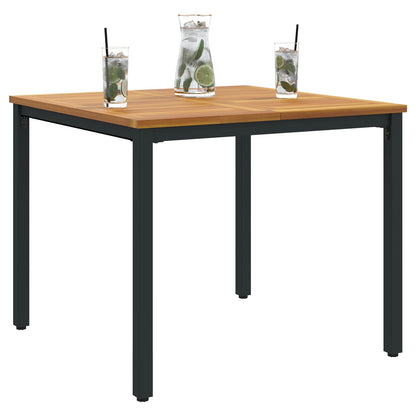 Tuin Tafel Massief Acaciahout En Metaal 90 x 90 x 75 cm Natuurlijk en zwart