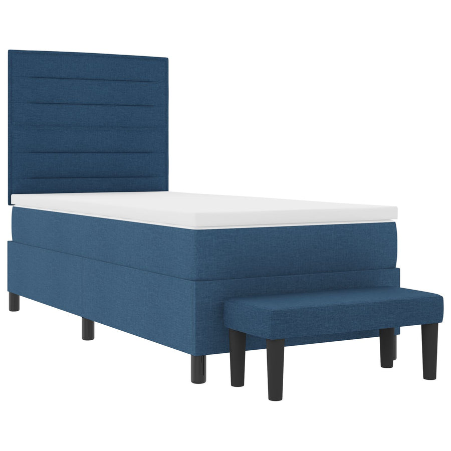 Boxspring Bed Met Matras & Bank Stof Blauw 90 x 200 cm Lijnen ontwerp