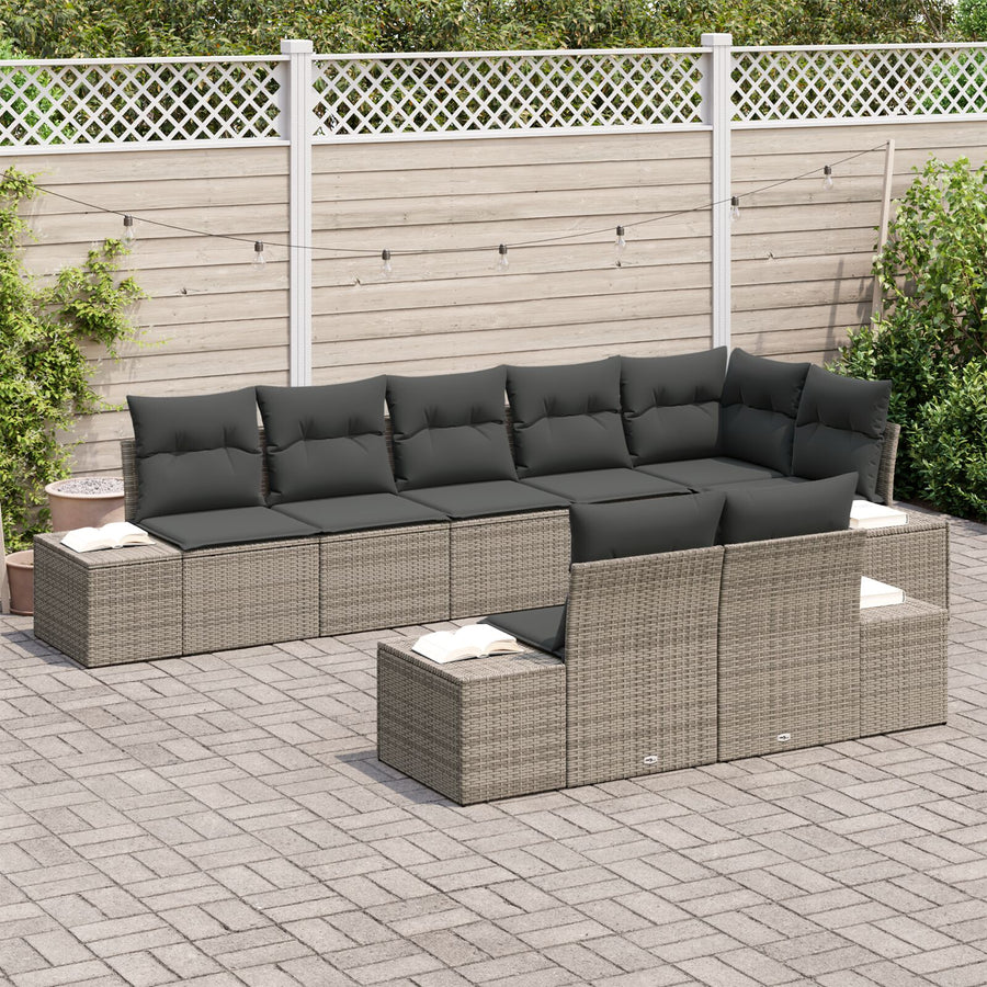 8-Delige Tuin Sofa Set Met Kussens Poly Rattan Grijs zonder tafel