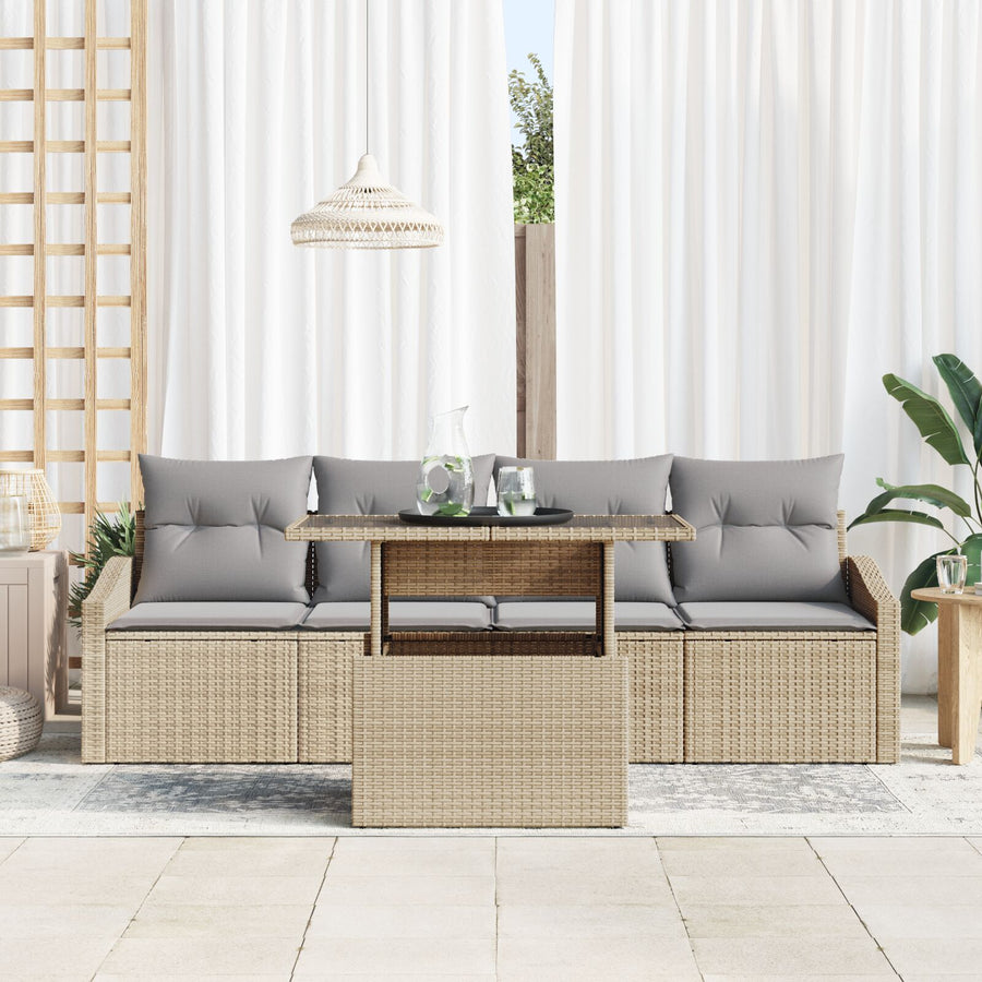 Tuinbankstel Set Van 5 Beige, Grijs Rattan, Polyester