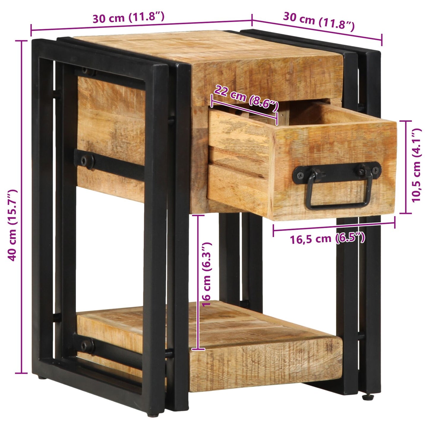 Nachtkast 40X40X40 Cm Massief Mangohout 1 30 x 30 x 40 cm Massief ruw mangohout