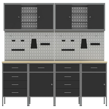 10-Delige Werkcabinet En Pegboard Set Mdf En Metaal 4x (2x84/2x85 cm) Zwart 6x kast + 6x pegboard