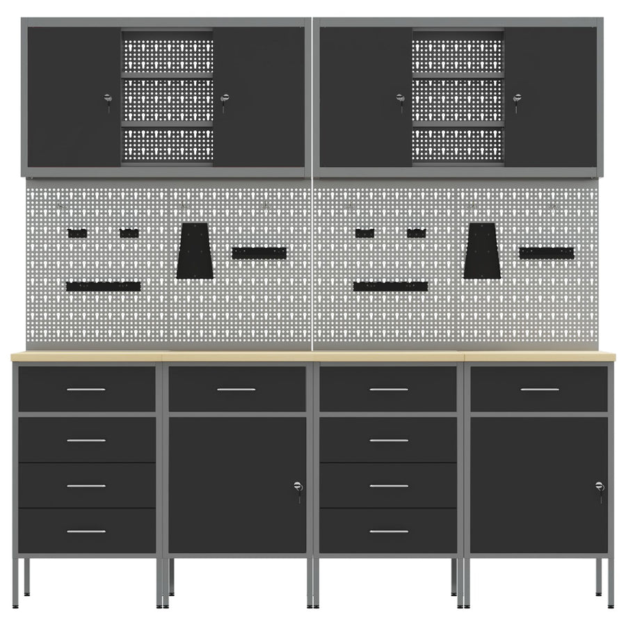 10-Delige Werkcabinet En Pegboard Set Mdf En Metaal 4x (2x84/2x85 cm) Zwart 6x kast + 6x pegboard