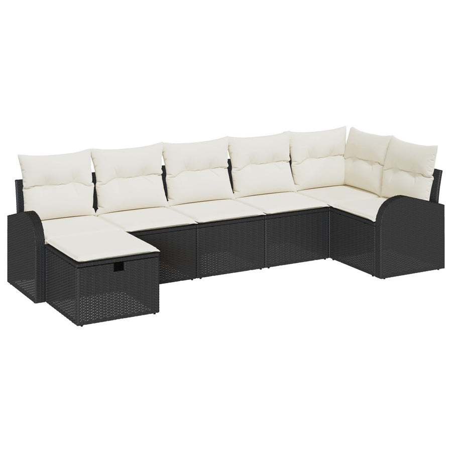7 Delige Tuin Sofa Set Met Kussens Zwart Poly Rattan