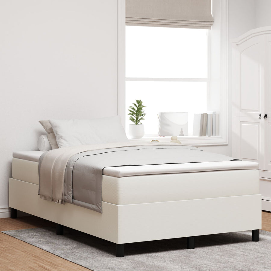 Boxspring Bed Klein Tweepersoons Corduroy Stof Crème 120 x 190 cm