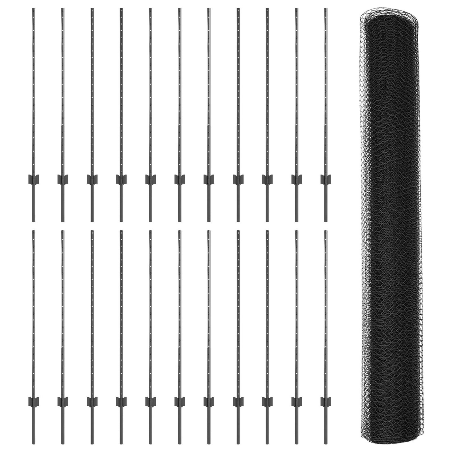 Omheining Posten 22 Stuks U-Channel Grijs 120 Cm Staal,  Hexagonale Omheining Grijs 1.2X50 M Staal