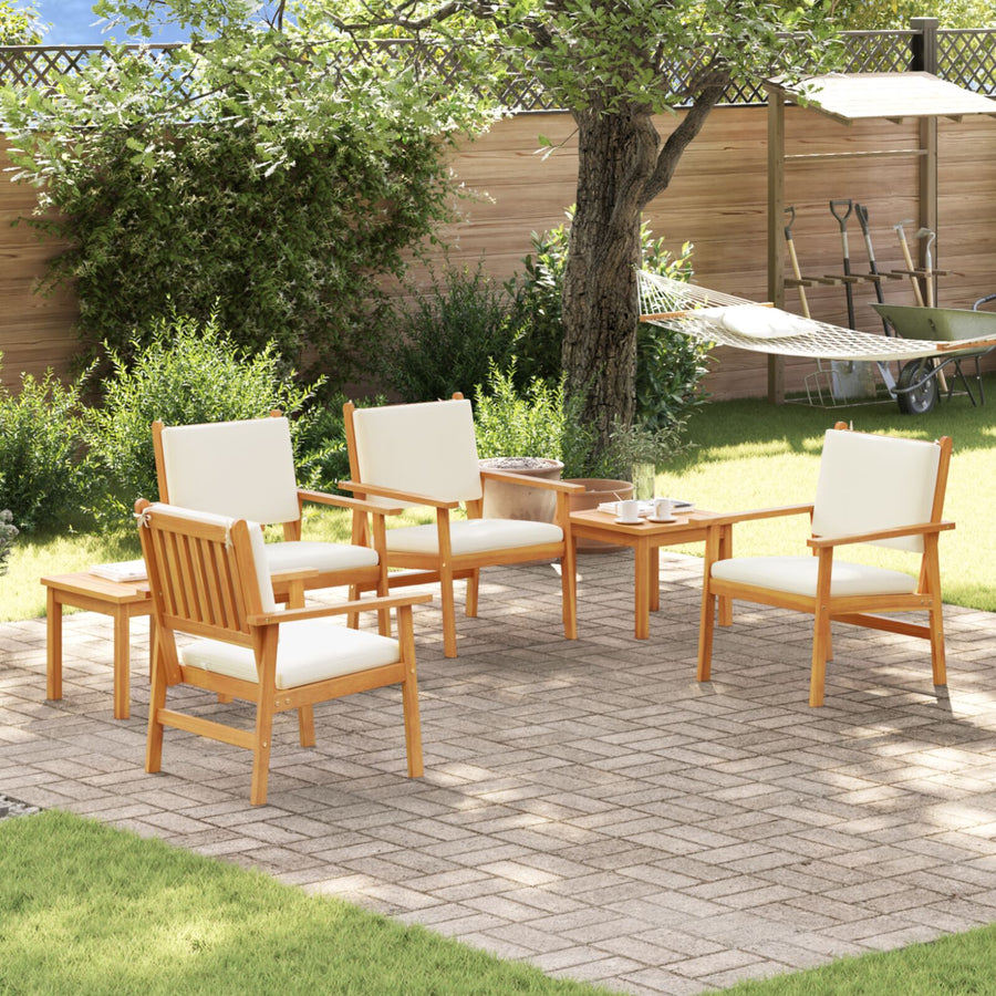 6-Delige Tuin Eetset Met Kussens Van Massief Acaciahout 2x tafel + 4x stoel Crème wit