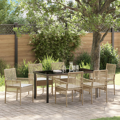 7 Delige Tuin Eetset Met Kussens Beige Poly Rattan