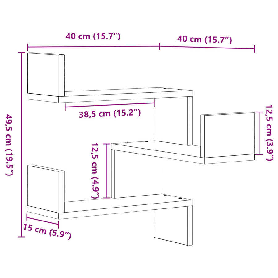 Muur Hoekplank Zwart Eiken 40X40X49,5 Cm Geperst Hout