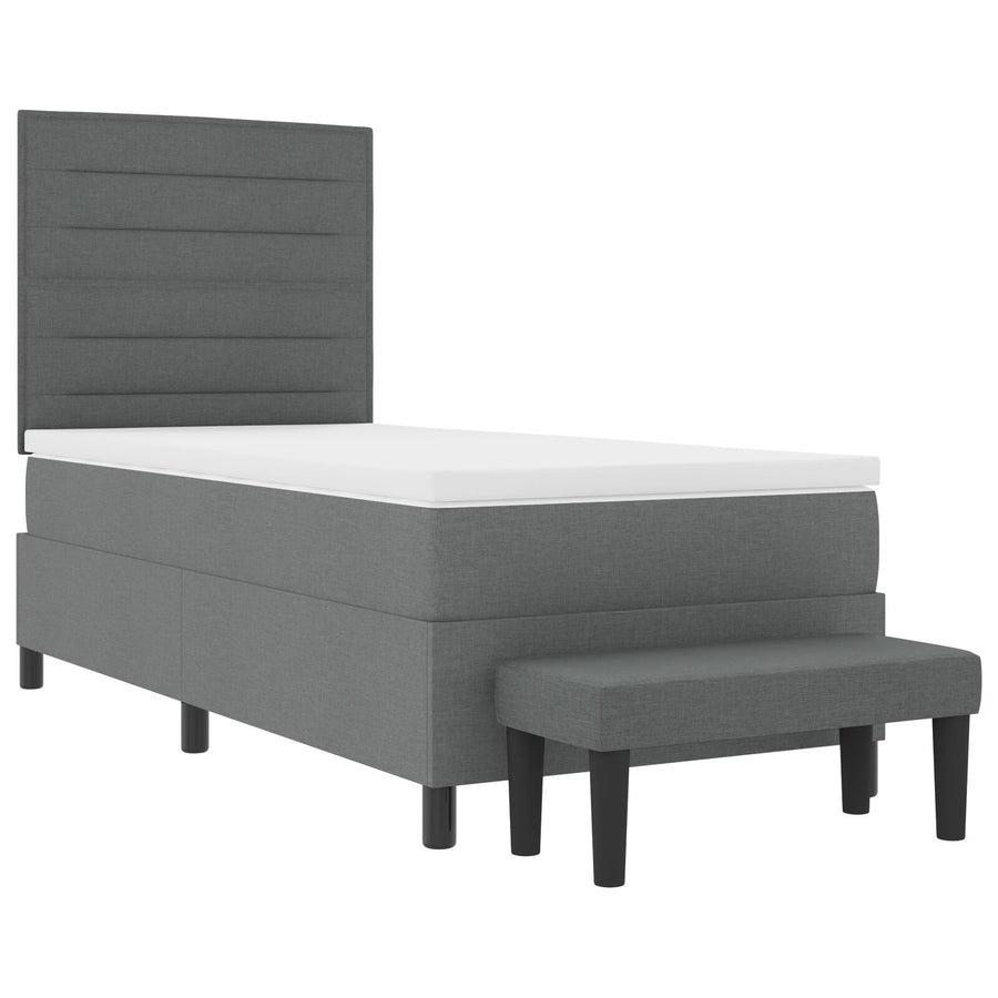 Boxspringbed Met Matras & Bank Stof Donkergrijs 100 x 200 cm Lijnen ontwerp