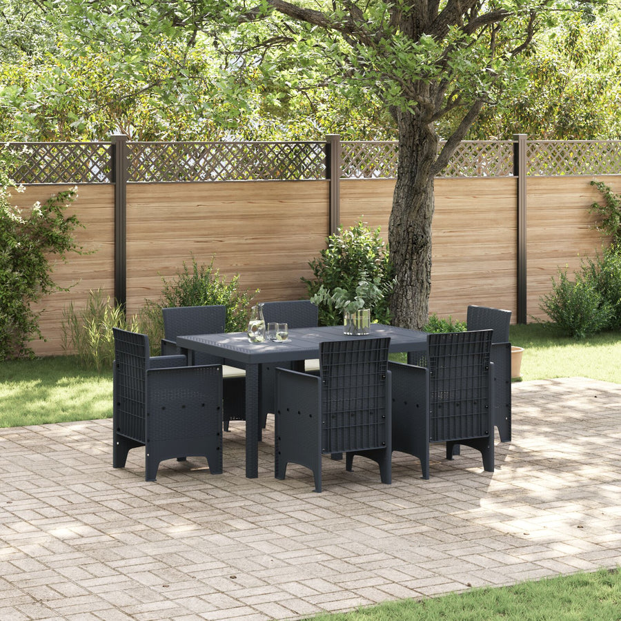 7-Delige Tuin Eettafel Set Met Kussens Anthraciet Poly Rattan