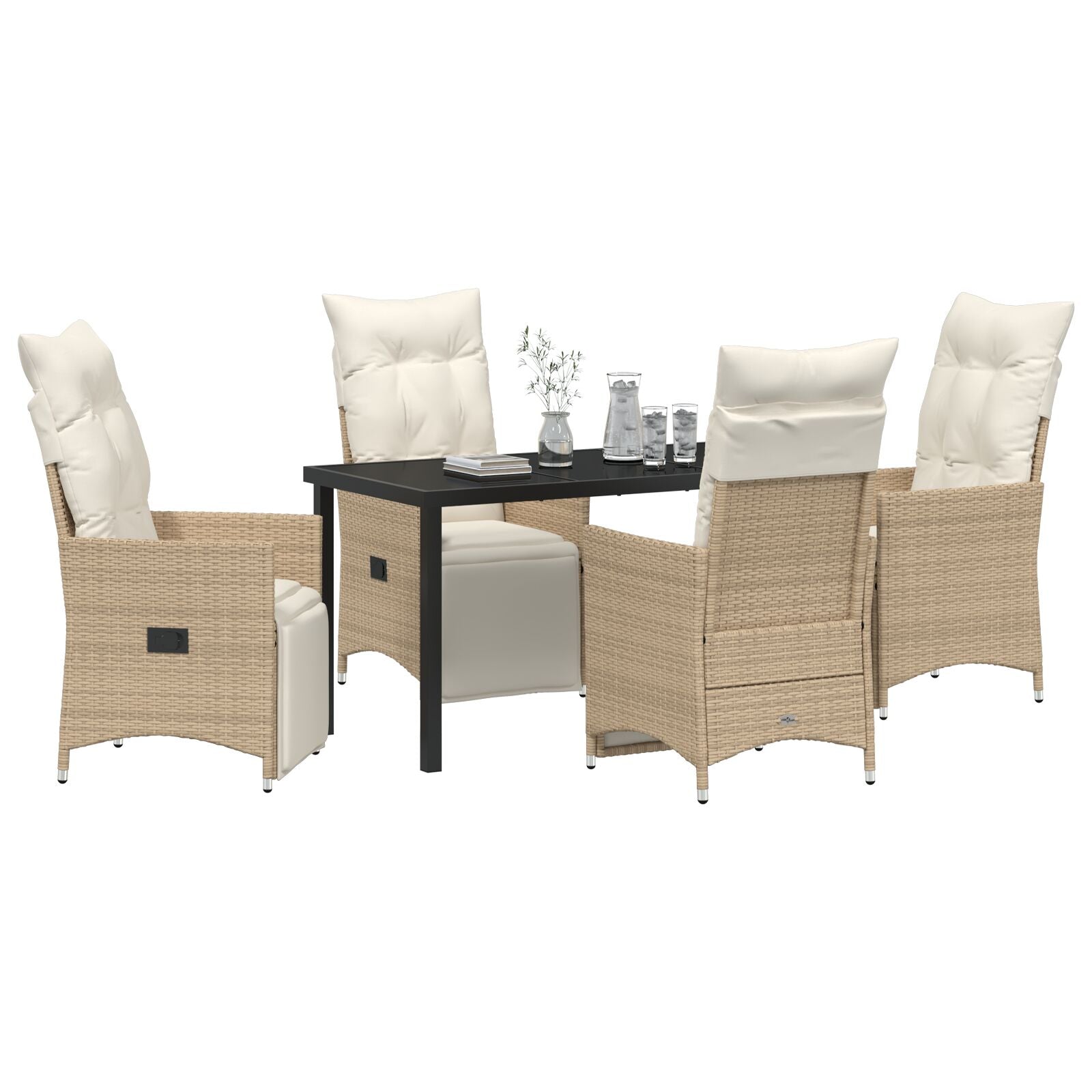 5-Delige Tuin Eetset Met Kussens Beige Poly Rattan