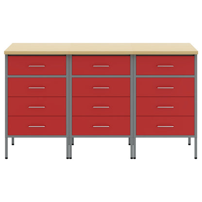 Werkcabinet 3-Delig En Grijs Van Geengineerd Hout En Staal 3x (85 cm) Rood 3x cabinet