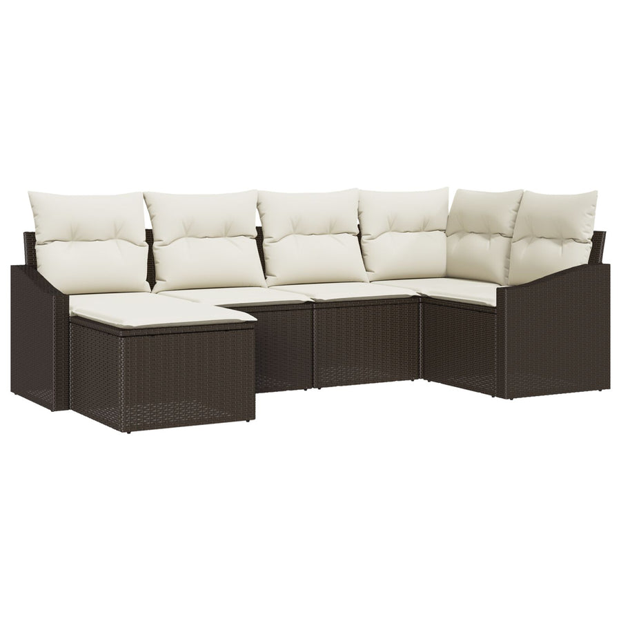 6-Delige Tuin Sofa Set Met Kussens Bruin Poly Rattan