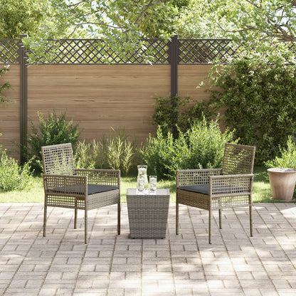 3-Delige Bistro Set Voor De Tuin Met Kussens Grijs Poly Rattan