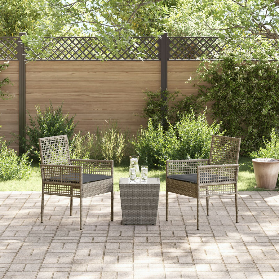 3-Delige Bistro Set Voor De Tuin Met Kussens Grijs Poly Rattan