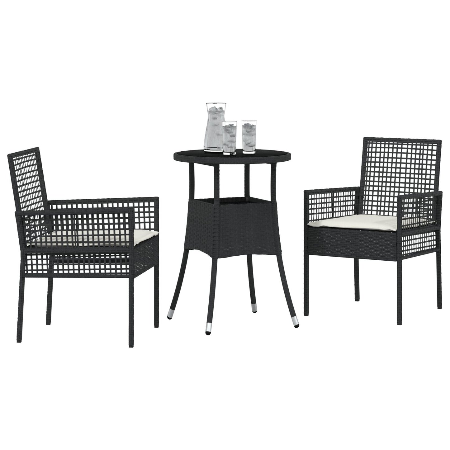 3 Delige Tuin Eettafel Set Zwart Poly Rattan