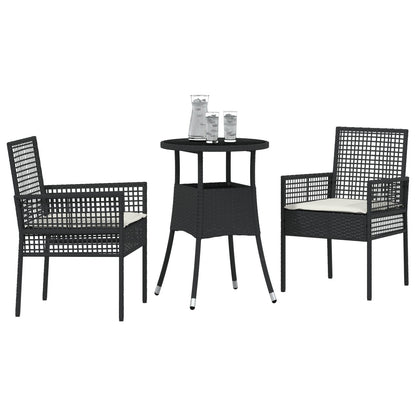 3 Delige Tuin Eettafel Set Zwart Poly Rattan