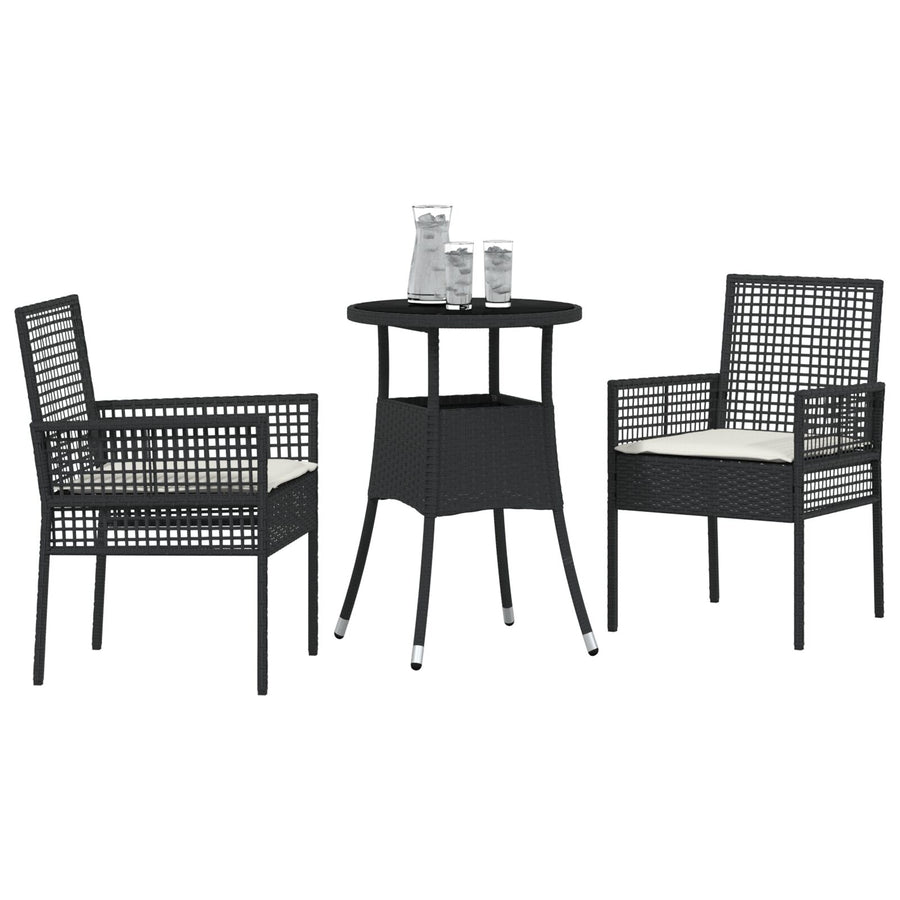 3 Delige Tuin Eettafel Set Zwart Poly Rattan