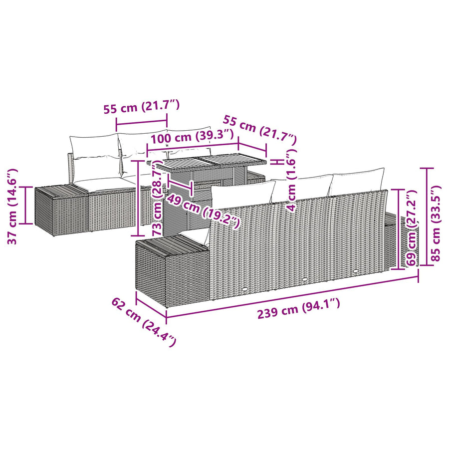 Tuinsofa Set Set Van 7 Grijs Weefsel 7-Delige Tuin Eetset